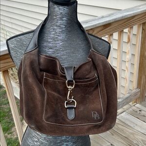 Dooney&Bourke Brown Suede Shoulder Bag with Leather Trim